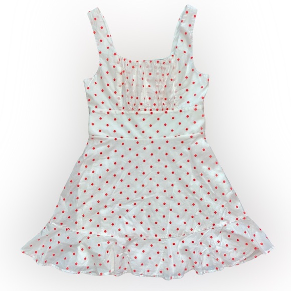 NWOT TRIXXI WHITE AND PINK POLKA DOT MINI SUNDRESS // SIZE SMALL💗 - Picture 1 of 5